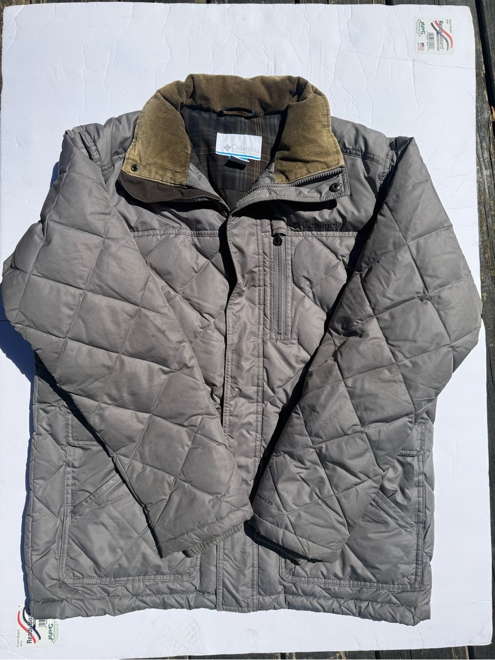 Columbia Men's Quilted Gray Jacket with Corduroy Collar